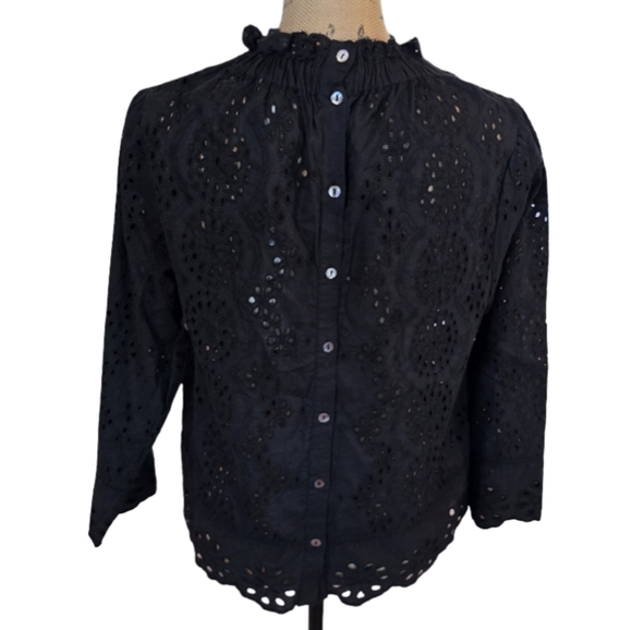 Jennifer Grace Black Eyelet Women's Long Sleeve Button Back Shirt Top Size M New - Picture 2 of 7